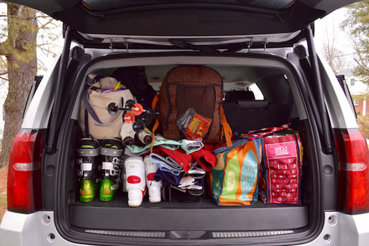 Ski gear packed and ready for a Friday weekday ski day with light packing and apres essentials