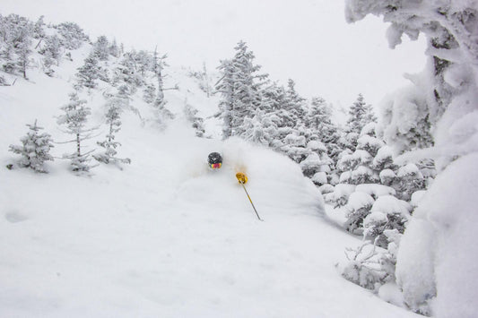 Fresh powder skiing at a Vermont ski resort on a quiet Friday during early season snowfall