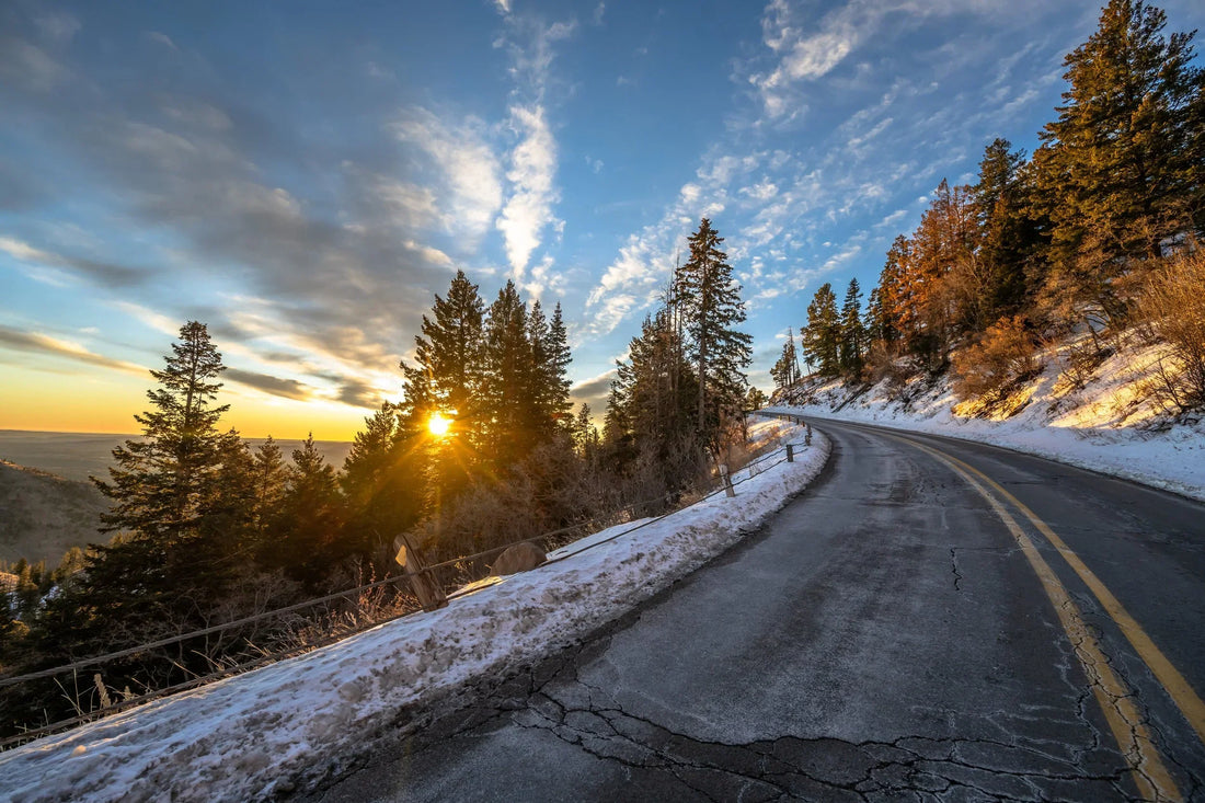 Early morning winter drive to a ski resort for a planned Friday ski trip